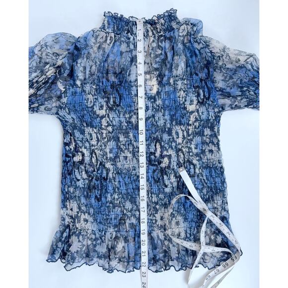NWT Free People Hello There Smocked Mesh Top in Blue Combo Size Large - Picture 11 of 11